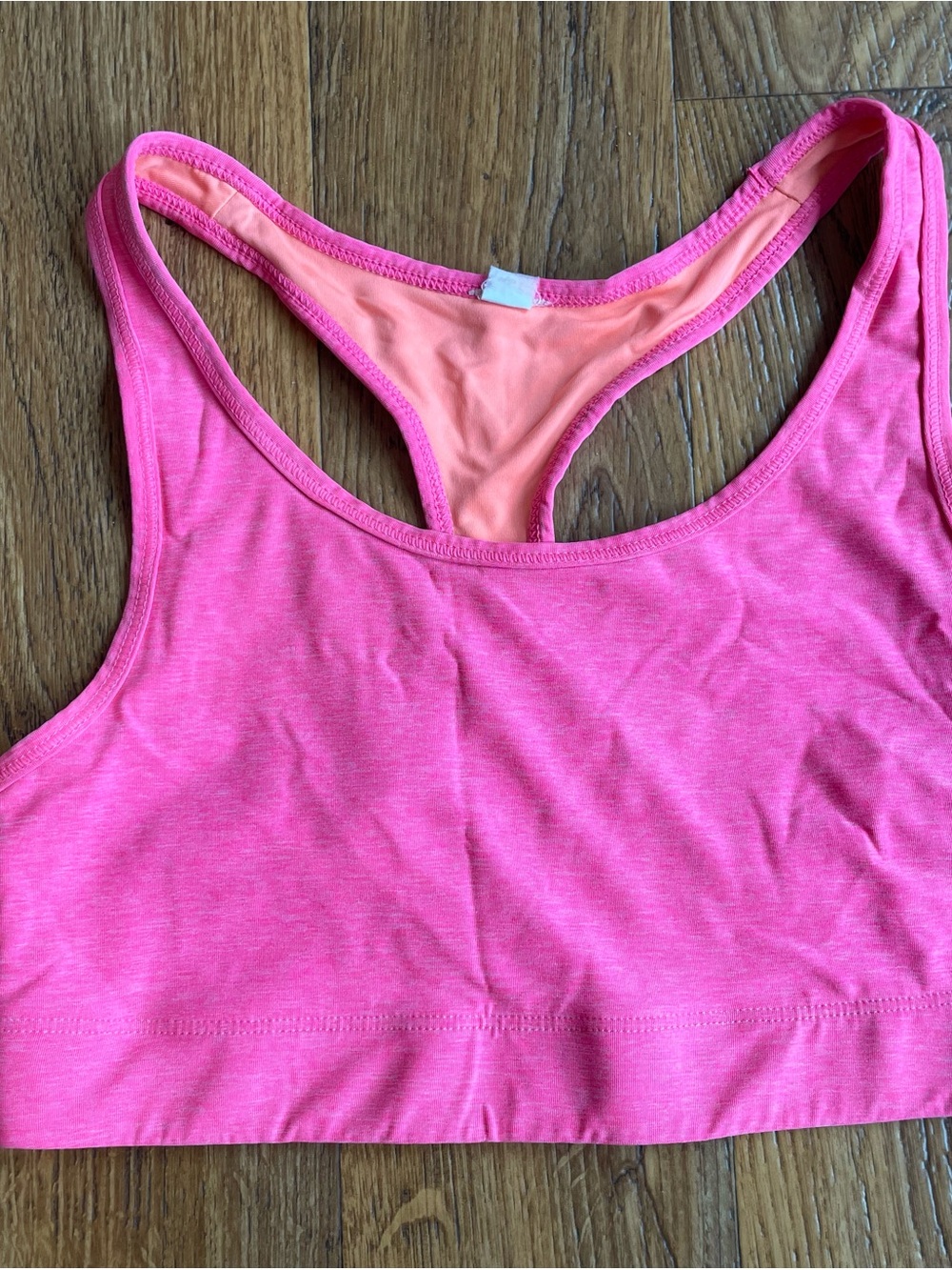Neon Pink Racerback Sports Bra with Peach Lining